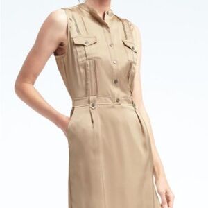 Banana Republic Champagne Satin Finish Pintuck Utility Dress